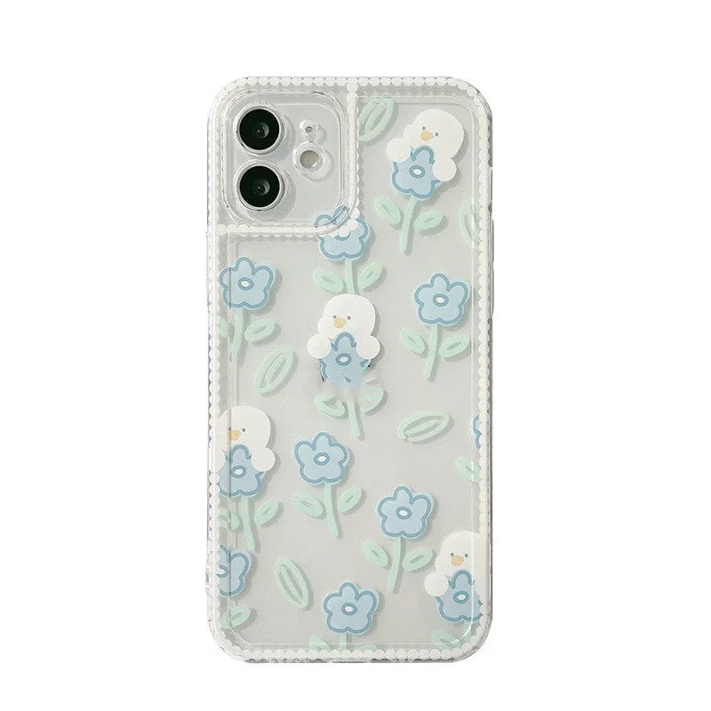 Transparent TPU phone case with original cartoon animal and flower painted pattern for Apple iPhone