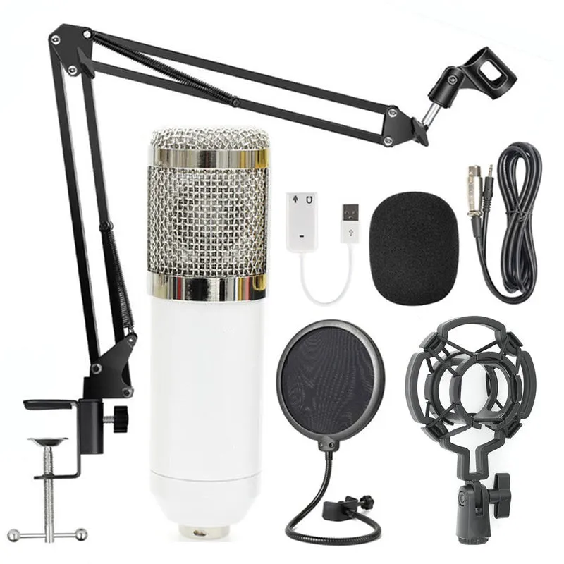 BM-800 condenser microphone with stand in multiple colour options including black blue gold pink red silver white