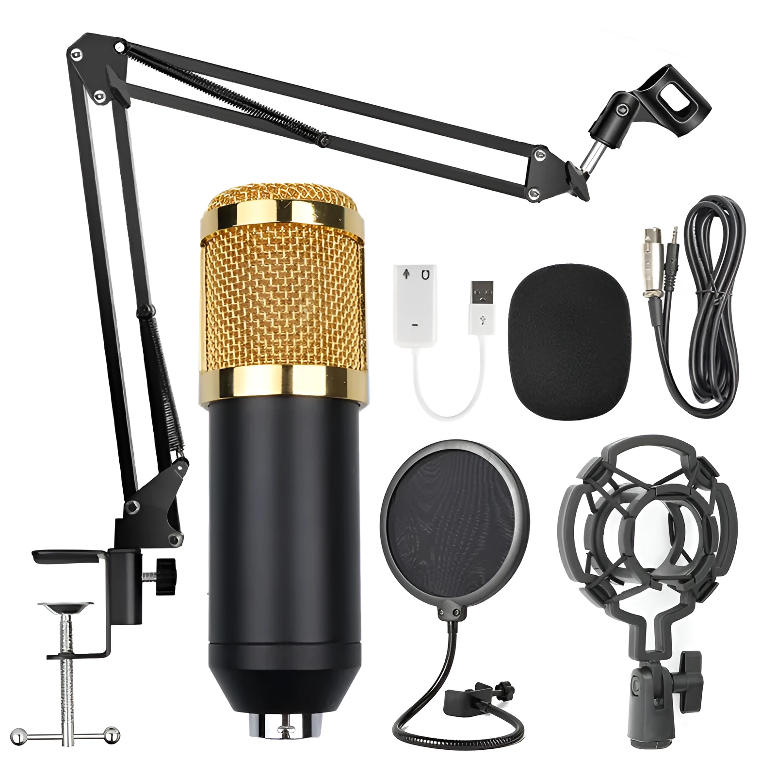 BM-800 condenser microphone with stand in multiple colour options including black blue gold pink red silver white