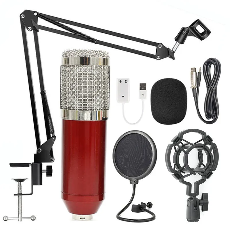 BM-800 condenser microphone with stand in multiple colour options including black blue gold pink red silver white