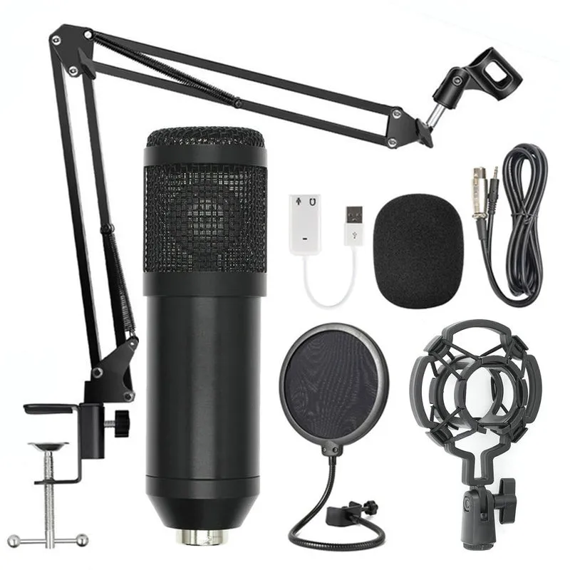 BM-800 condenser microphone with stand in multiple colour options including black blue gold pink red silver white
