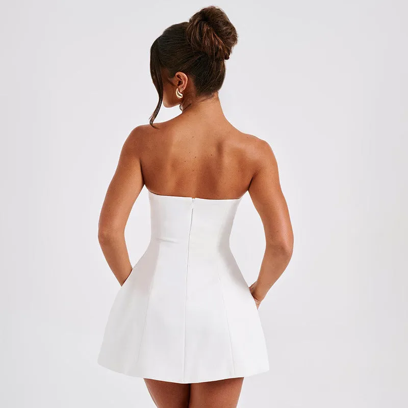 Women's backless tube dress with A-line skirt in solid colour options
