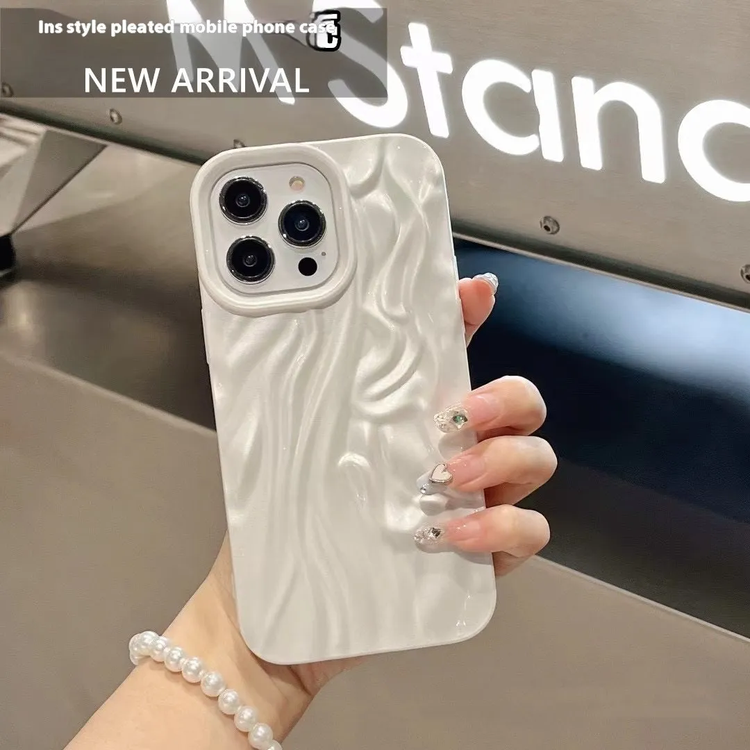 Pleated TPU phone case for iPhone 11 to 14 Pro Max in Pearl White with shockproof protection