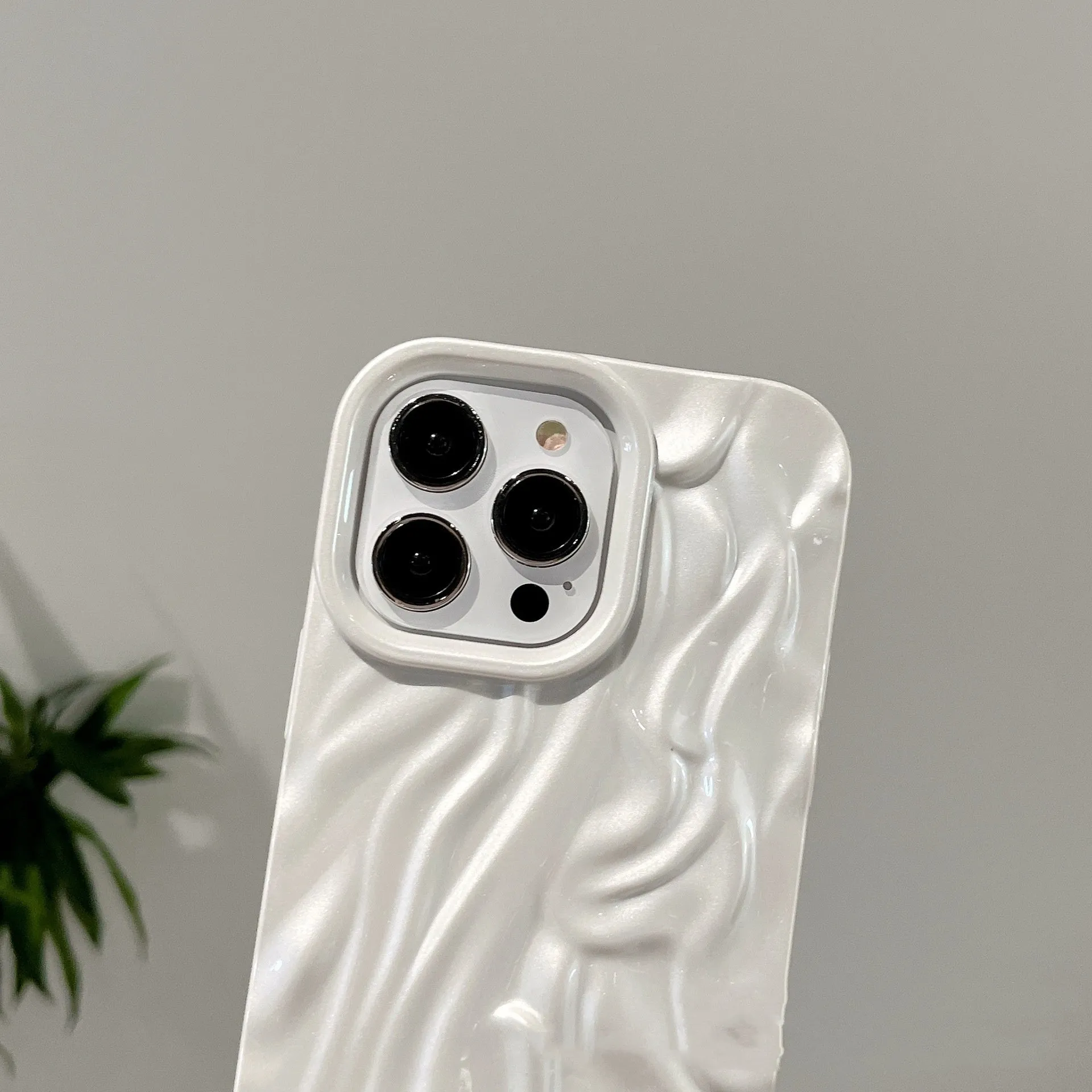 Pleated TPU phone case for iPhone 11 to 14 Pro Max in Pearl White with shockproof protection