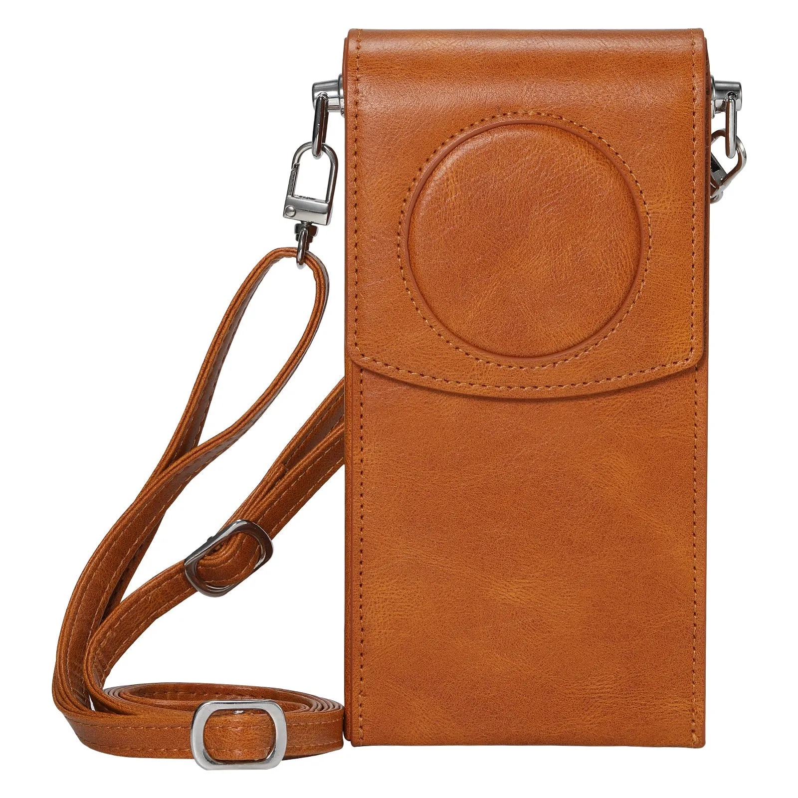 Brown Z leather storage satchel for Apple Vision Pro power supply protection sleeve