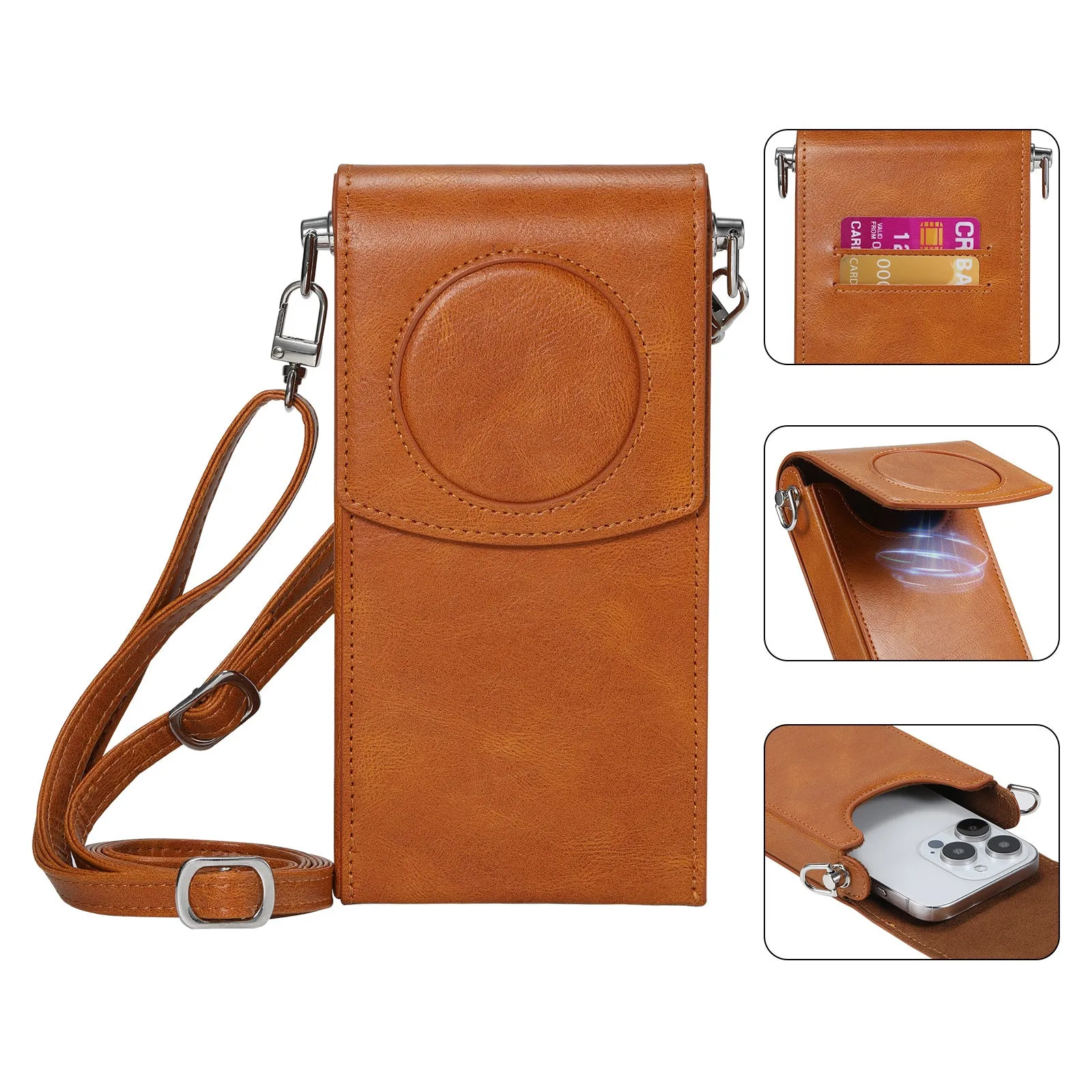 Brown Z leather storage satchel for Apple Vision Pro power supply protection sleeve