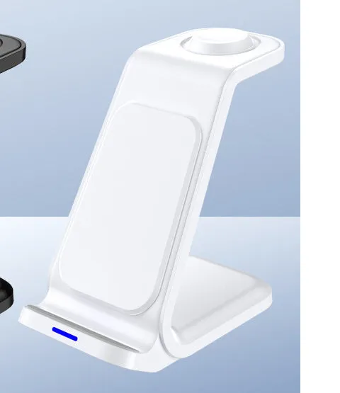 Black three-in-one wireless charger desktop vertical stand charging smartphone and earphone case