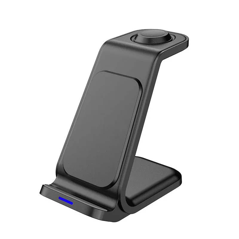 Black three-in-one wireless charger desktop vertical stand charging smartphone and earphone case