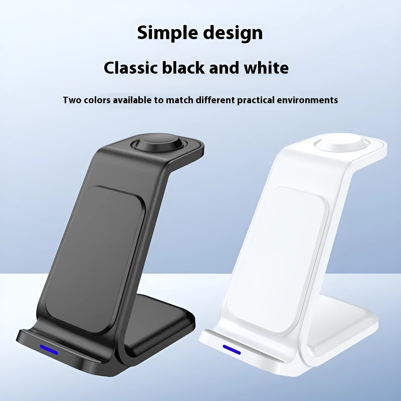 Black three-in-one wireless charger desktop vertical stand charging smartphone and earphone case