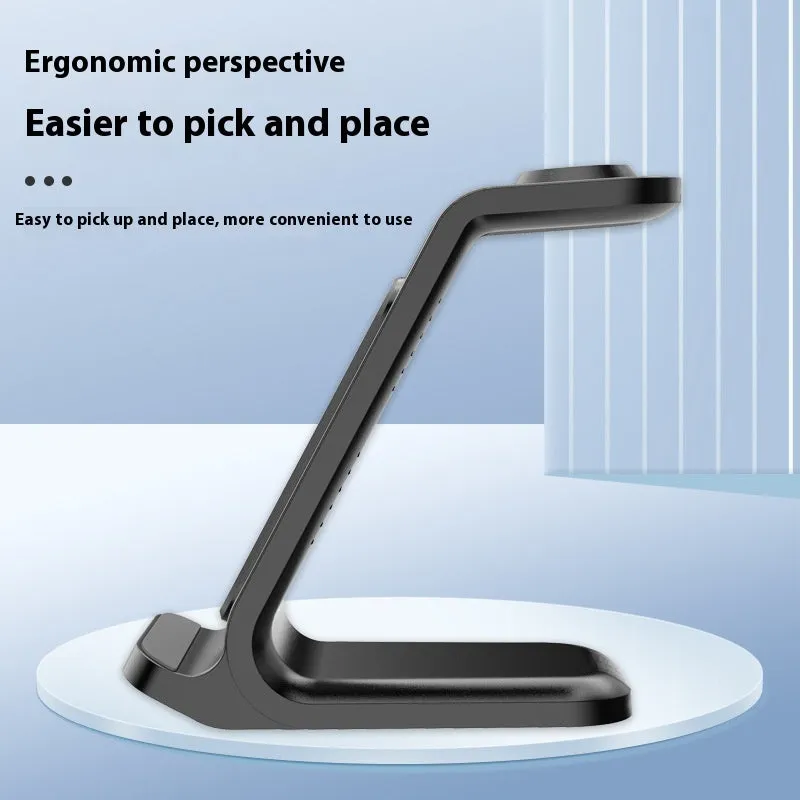 Black three-in-one wireless charger desktop vertical stand charging smartphone and earphone case