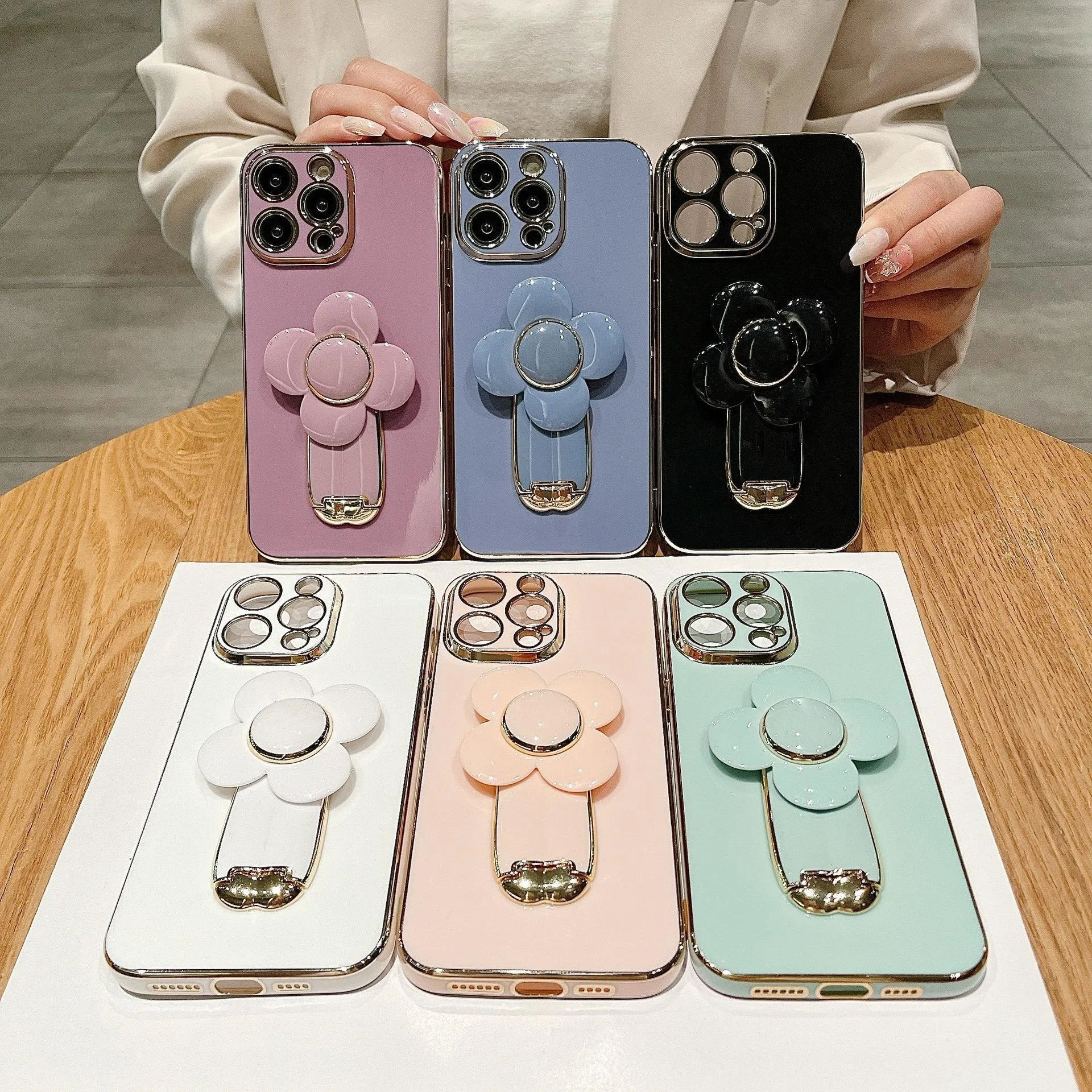 Electroplating big windmill bracket all-inclusive phone case for Apple iPhone in mint green with built-in stand and lanyard