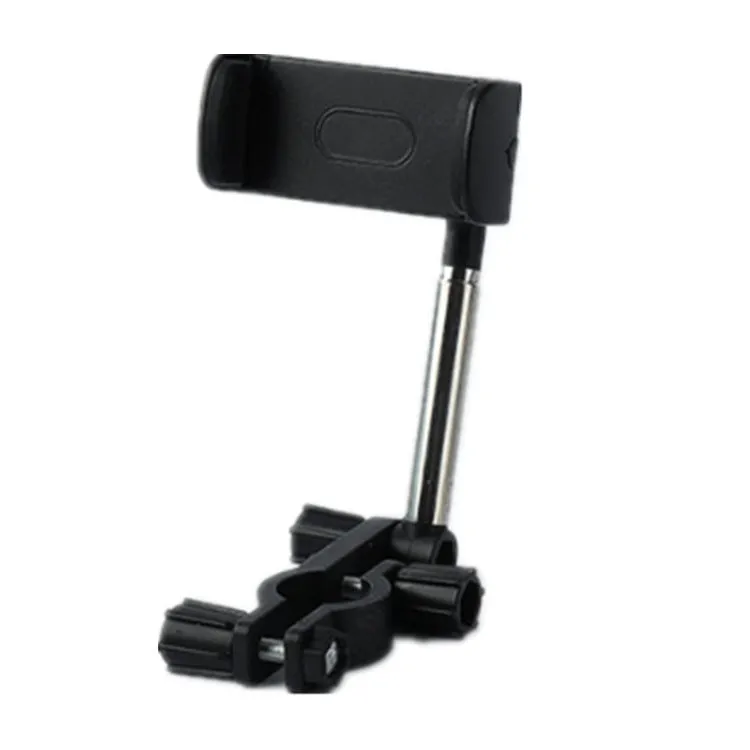 Black ABS plastic mobile phone bracket mounted on car rearview mirror showing smartphone in holder