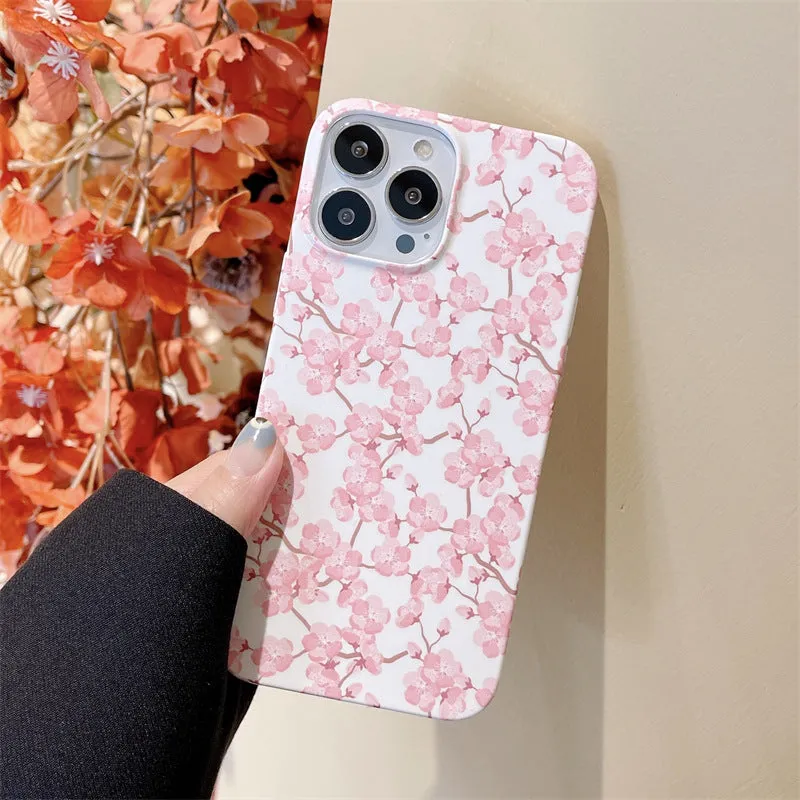 Pink cherry blossom silicone back cover phone case for iPhone 13, 12, 11 Pro Max, XR, XS Max