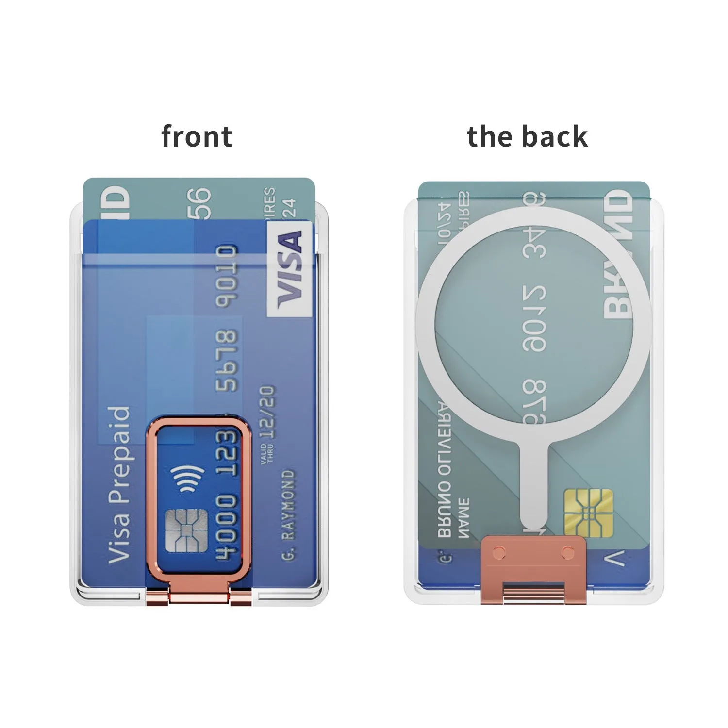 Magnetic card holder bracket transparent support for phone case with metal plate