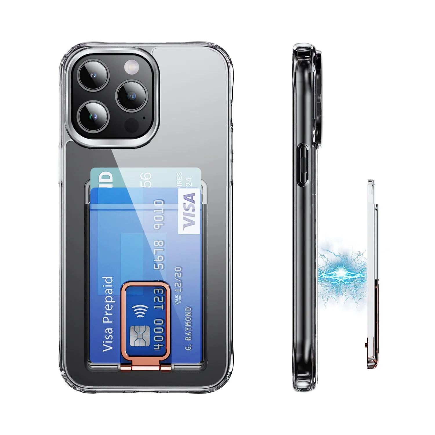 Magnetic card holder bracket transparent support for phone case with metal plate