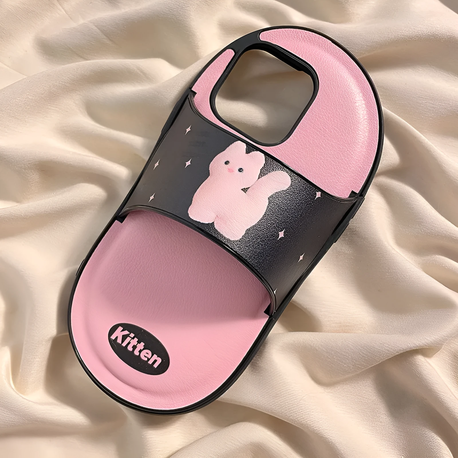 Cartoon dog silicone phone case for iPhone 15 Pro Max, pink background with white dog design