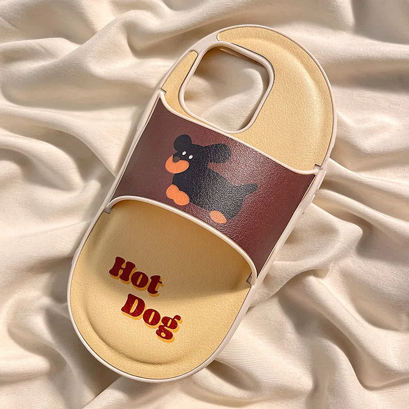 Cartoon dog silicone phone case for iPhone 15 Pro Max, pink background with white dog design