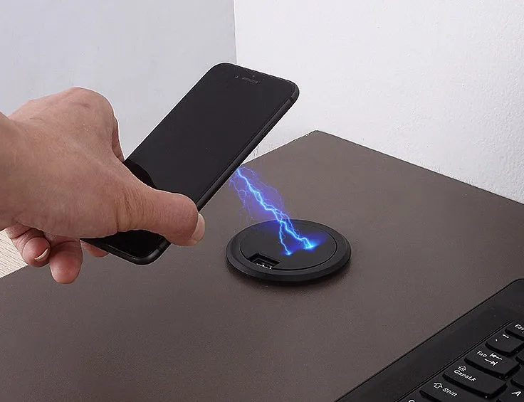 60mm round recessed wireless phone charger for desk and bedside table installation