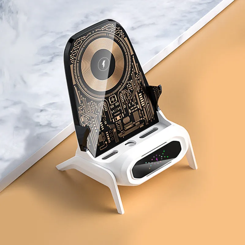 100W transparent small chair wireless charger stand in white with QC3.0 fast charging capability