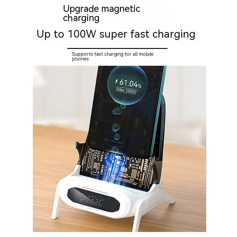 100W transparent small chair wireless charger stand in white with QC3.0 fast charging capability