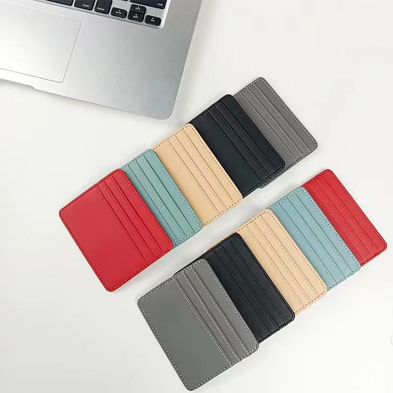 Compact leather cutting ferrule with multiple card slots in black, showing the front exterior and card storage capacity