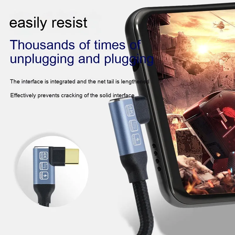 Black woven double Type-C data cable with fast charging support on a flat surface