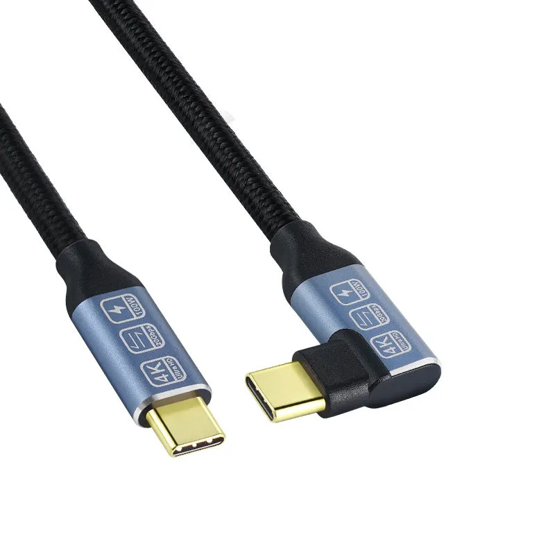 Black woven double Type-C data cable with fast charging support on a flat surface