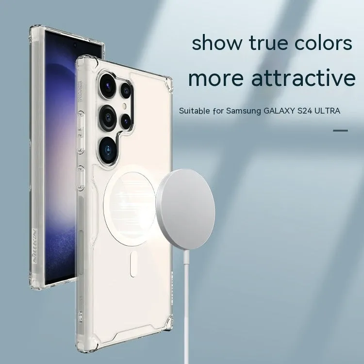 White natural TPU magnetic back cover phone case for Samsung S24, S24 Plus, and S24 Ultra
