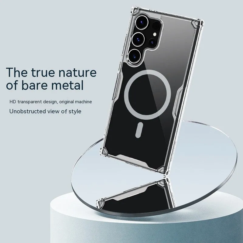 White natural TPU magnetic back cover phone case for Samsung S24, S24 Plus, and S24 Ultra