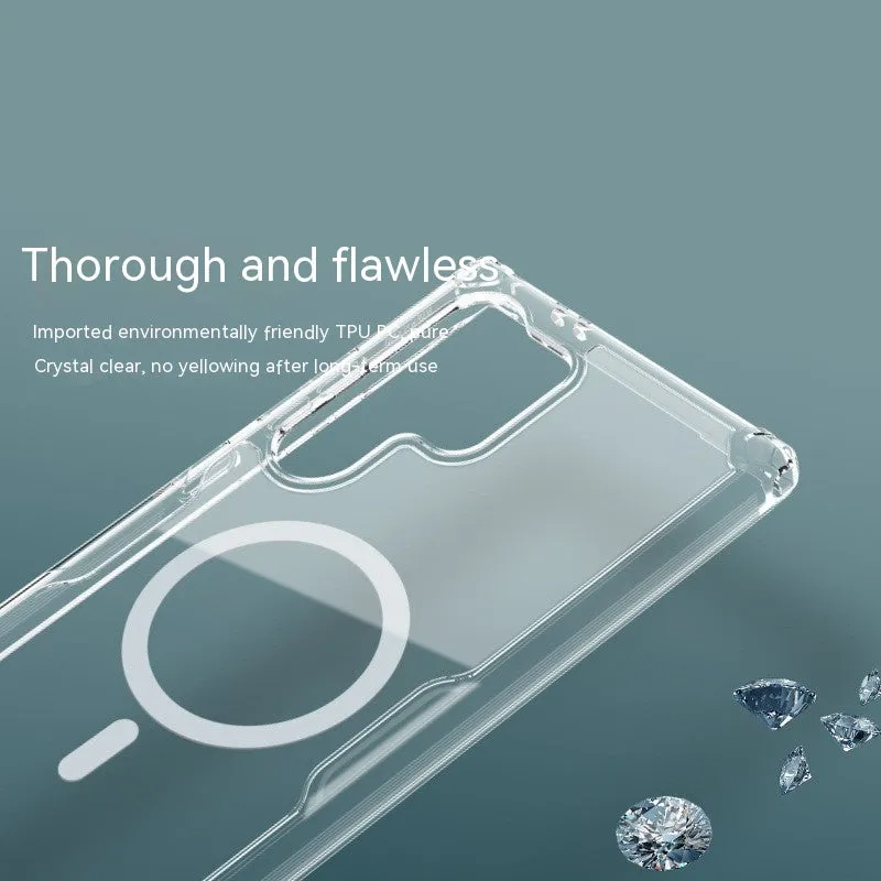 White natural TPU magnetic back cover phone case for Samsung S24, S24 Plus, and S24 Ultra