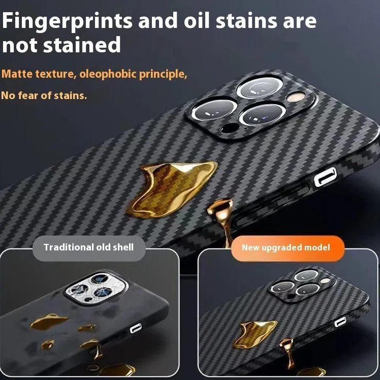 Carbon fiber phone case with drop resistance and heat dissipation for iPhone, black and gray colour