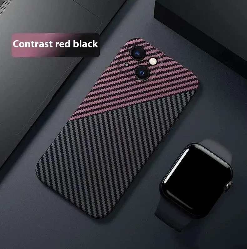 Carbon fiber phone case with drop resistance and heat dissipation for iPhone, black and gray colour