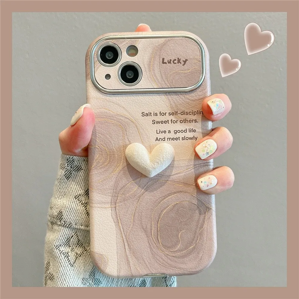 Large window lambskin silicone phone case in coffee colour with three-dimensional relief pattern compatible with iPhone
