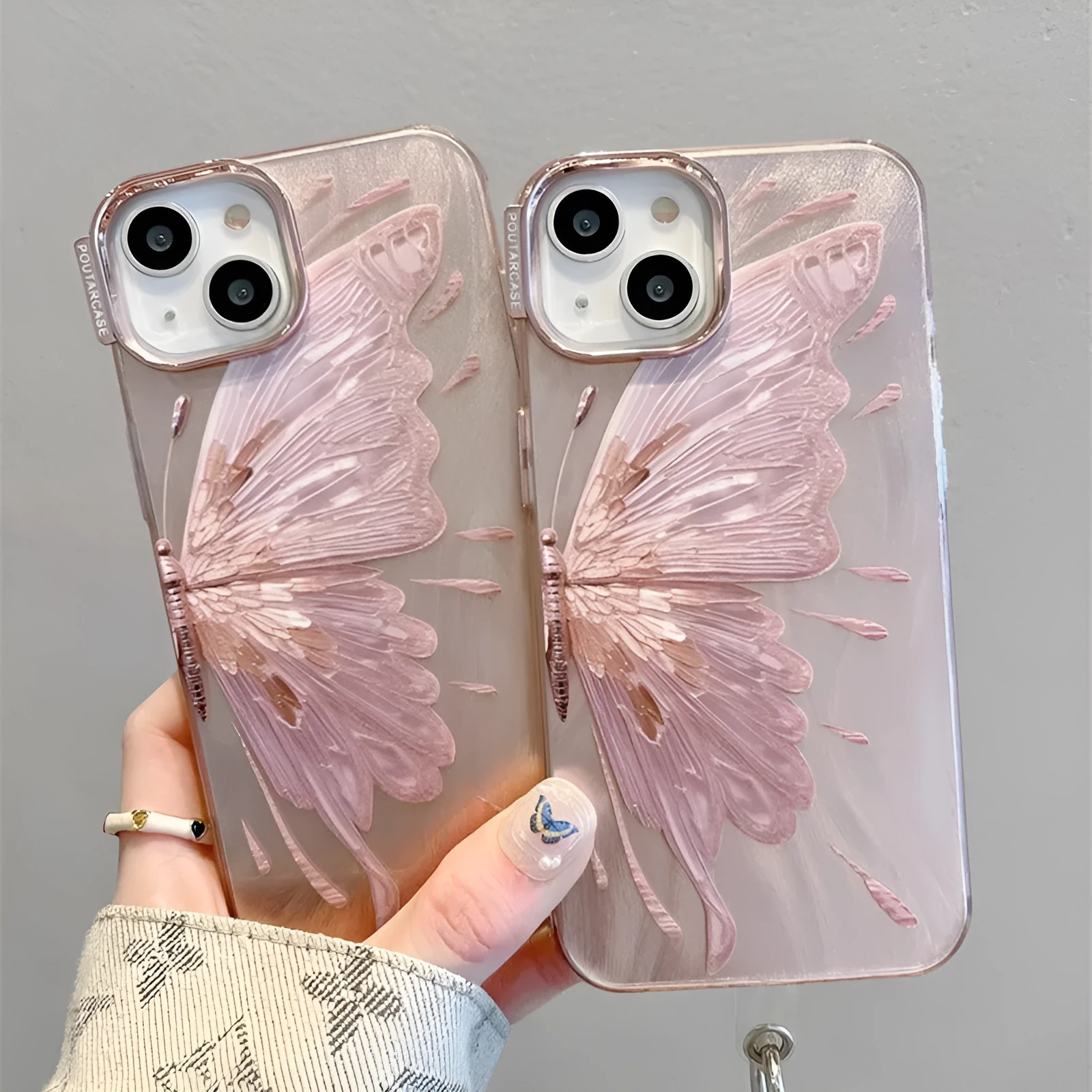Electroplated butterfly pattern phone case in water ripple blue finish for iPhone