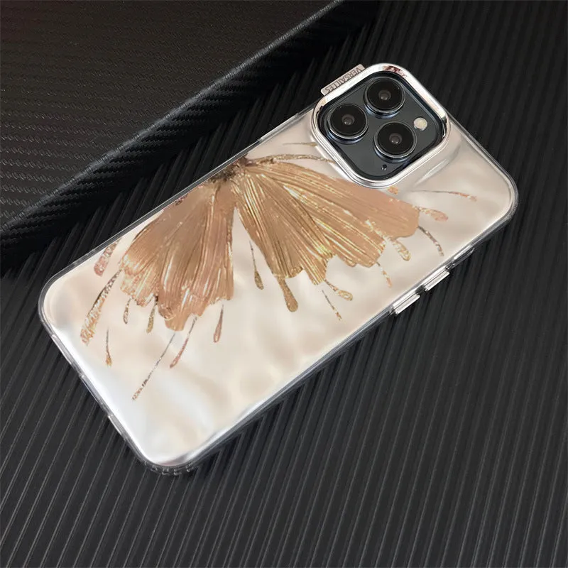 Electroplated butterfly pattern phone case in water ripple blue finish for iPhone