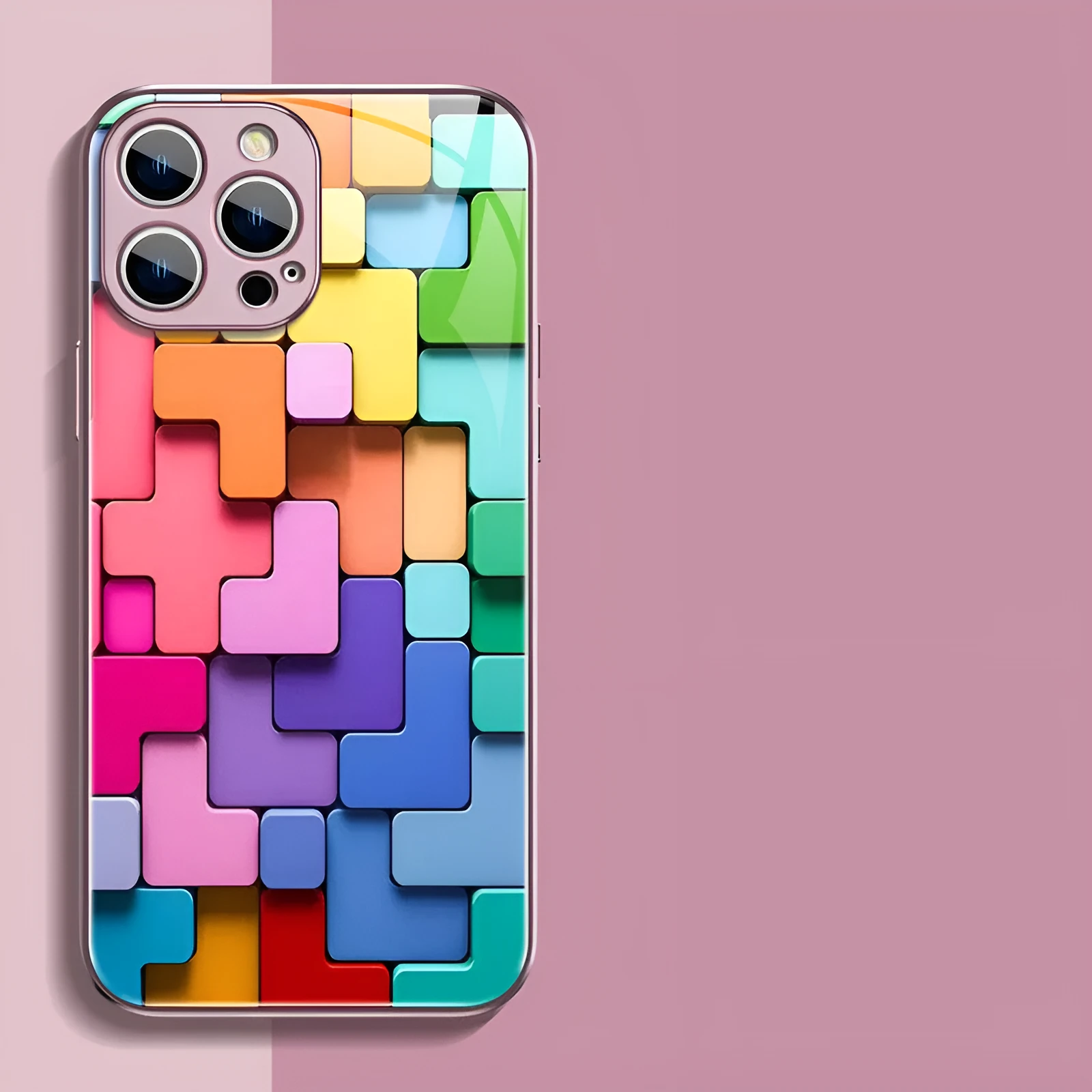 Colourful building block design silicone iPhone case for iPhone 12 to 15 Pro Max models
