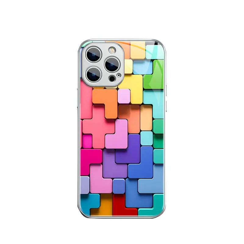 Colourful building block design silicone iPhone case for iPhone 12 to 15 Pro Max models
