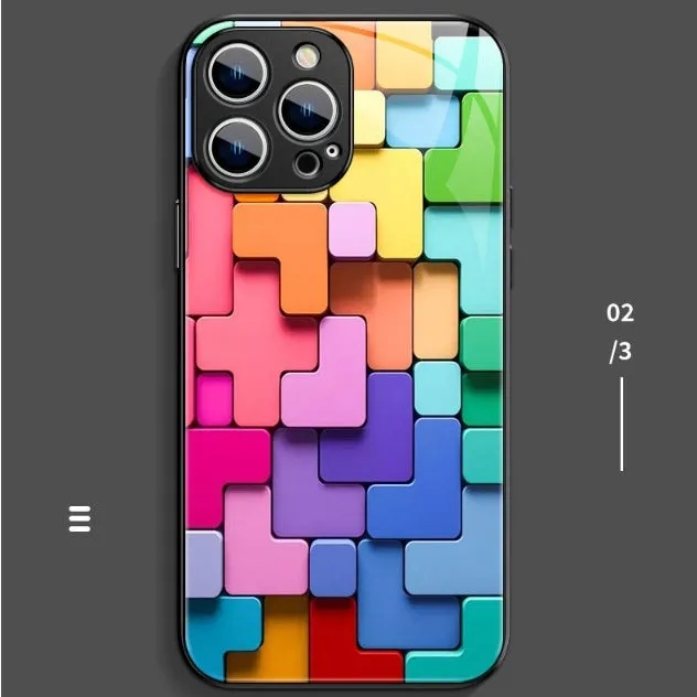 Colourful building block design silicone iPhone case for iPhone 12 to 15 Pro Max models