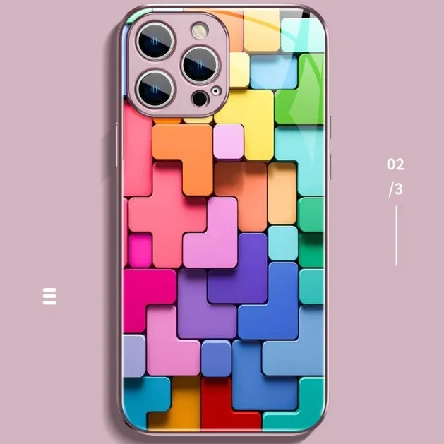 Colourful building block design silicone iPhone case for iPhone 12 to 15 Pro Max models
