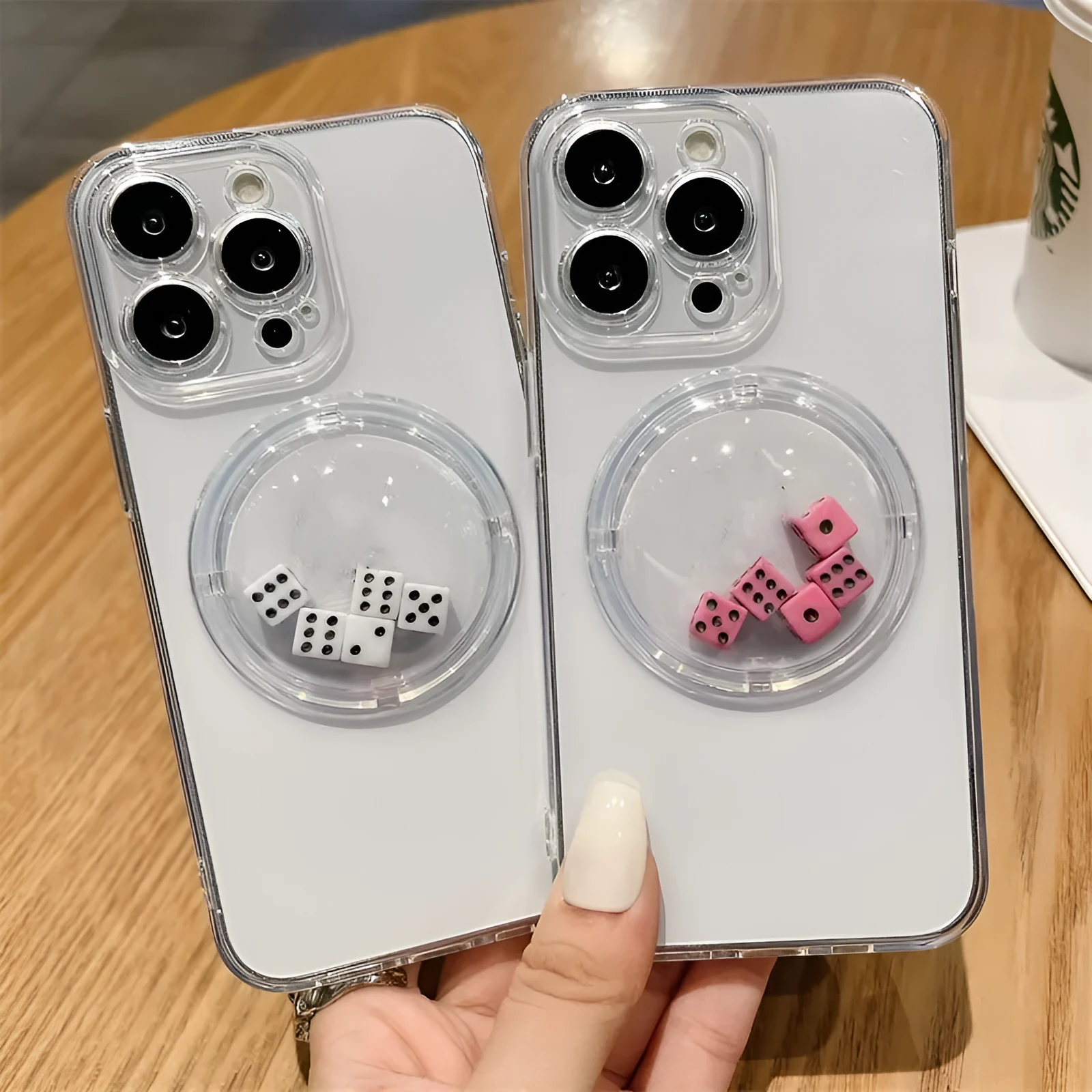 Creative roll dice phone case protective sleeve in white TPU for iPhone 15 series