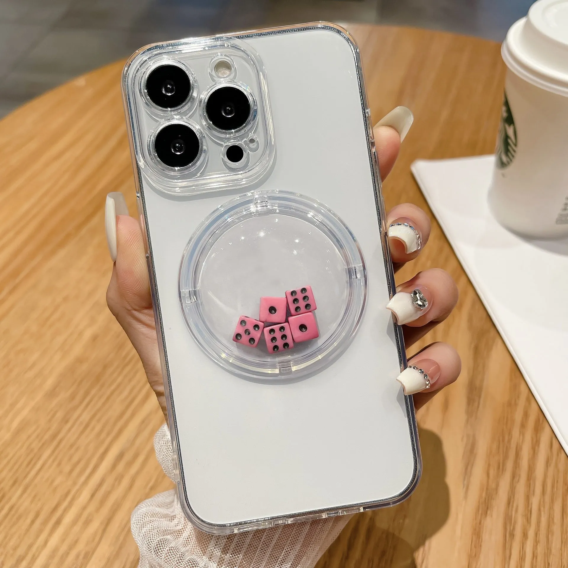 Creative roll dice phone case protective sleeve in white TPU for iPhone 15 series