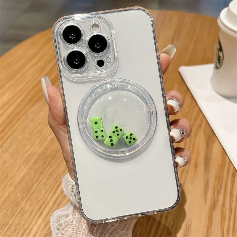 Creative roll dice phone case protective sleeve in white TPU for iPhone 15 series