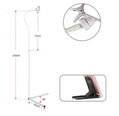Black and white mobile phone bed brackets and floor stands for bedside viewing