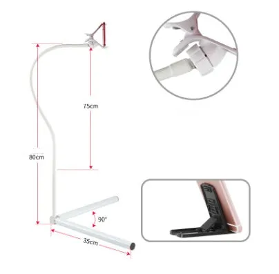 Black and white mobile phone bed brackets and floor stands for bedside viewing