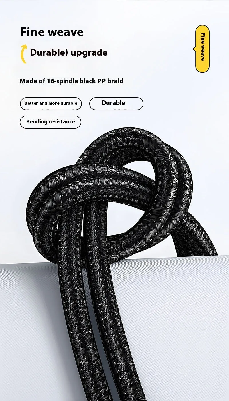Black woven braided fast charge data cable with digital display showing wattage, 1.2m and 2m lengths available
