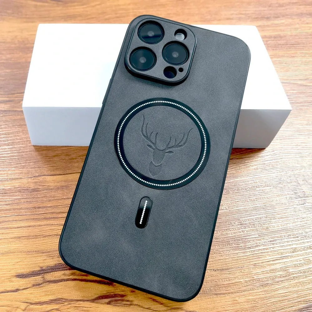 Magnetic imitation leather phone case with sheepskin pattern in black for iPhone
