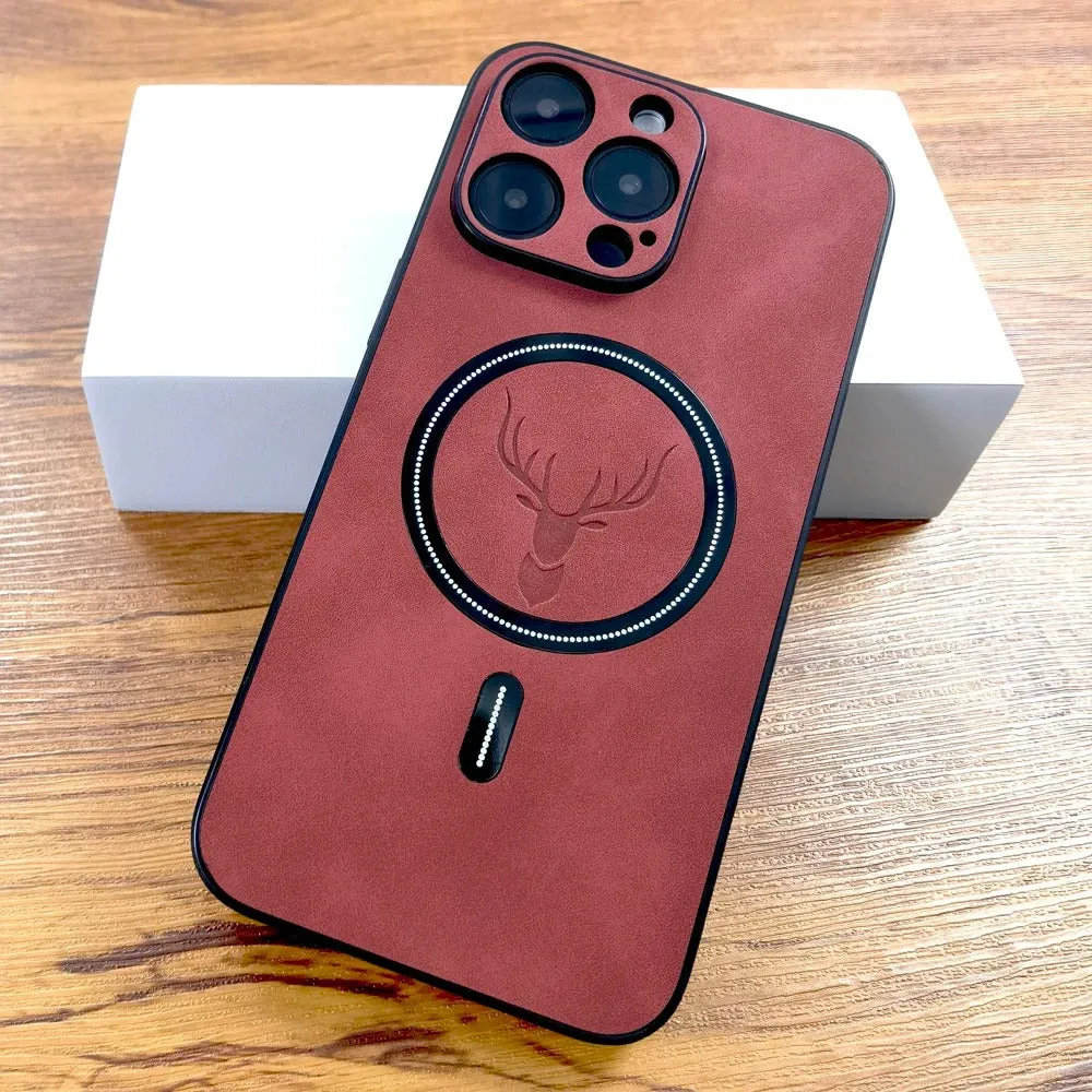 Magnetic imitation leather phone case with sheepskin pattern in black for iPhone