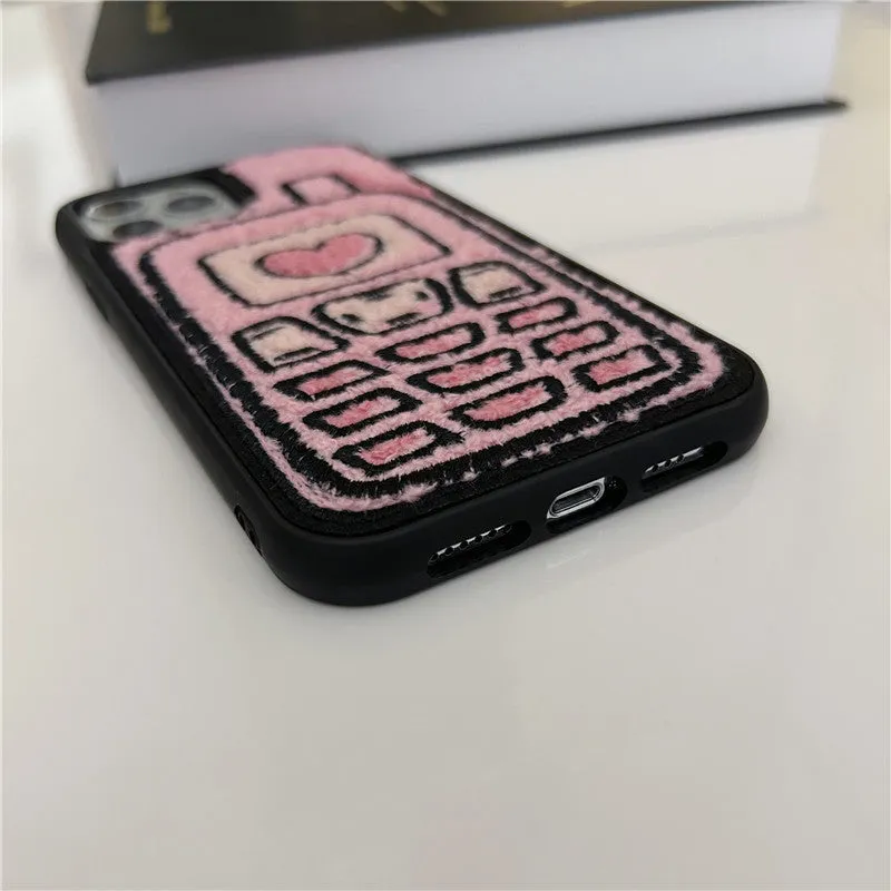 Pink TPU iPhone back cover case with a textured towel embroidery design.