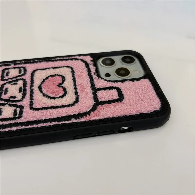 Pink TPU iPhone back cover case with a textured towel embroidery design.