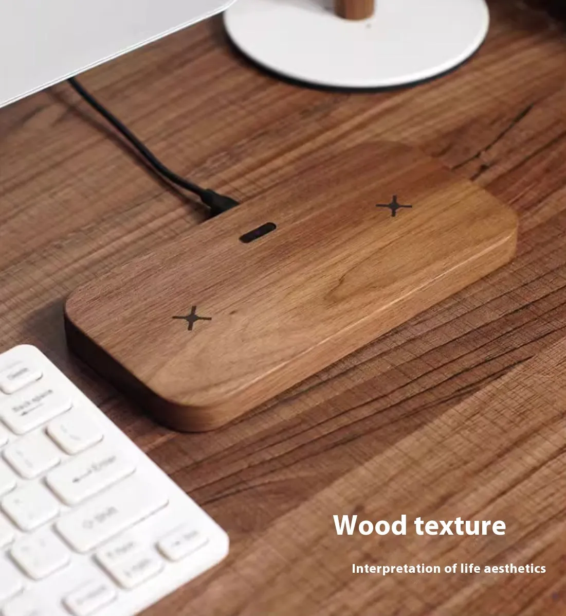 Walnut flat wireless charger dual charge pad for phone and earphone with foreign object detection